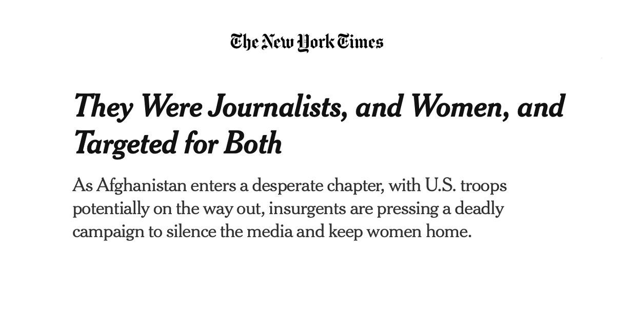 A screenshot of a headline from The New York Times, titled They were journalists, and women, and targeted for both